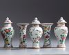 A small Chinese famille rose 'pheasant and peony' five-piece garniture
