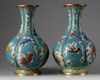 A pair of Chinese cloisonné enamel 'goldfish' hexafoil vases