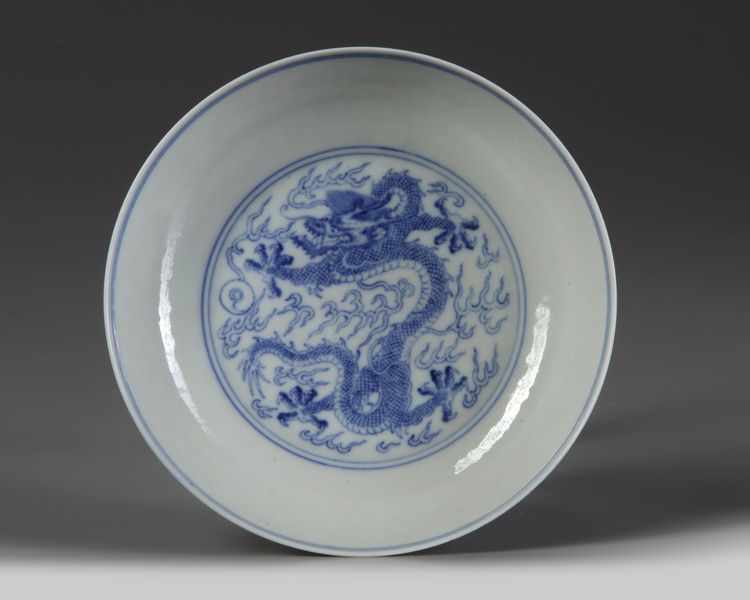 A Chinese blue and white ‘dragon’ dish