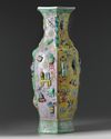 TWO LARGE CHINESE FAMILLE ROSE MOULDED 'PRECIOUS OBJECTS', HEXAGONAL VASES, 20TH CENTURY