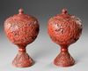 TWO CARVED CINNABAR LACQUER STEM-BOWLS AND COVERS, 19TH-20TH CENTURY