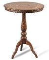 A WOODEN AND BONE INLAID TABLE