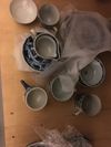 Seven Chinese blue and white cups and twelve saucers