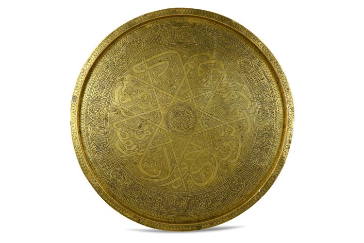 A LARGE ENGRAVED REVIVAL BRASS TRAY