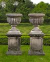 A PAIR CARVED LIMESTONE GARDEN URNS, 20TH CENTURY