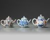 THREE CHINESE MOULDED TEAPOTS AND COVERS, KANGXI PERIOD (1662-1722)