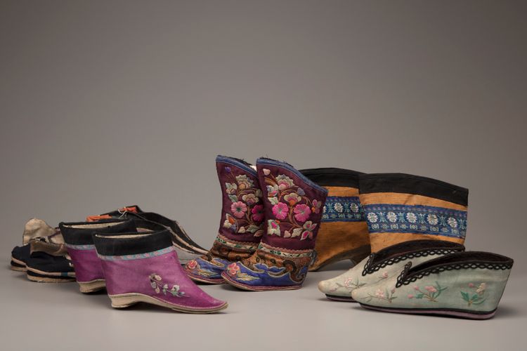 Six pairs of silk shoes