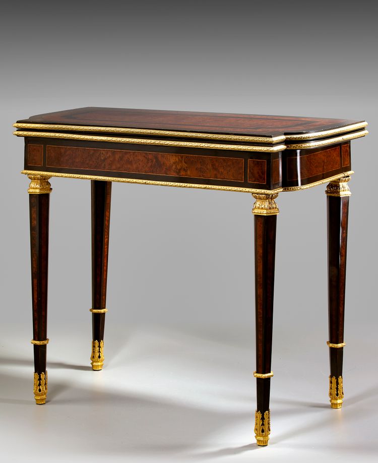 A FRENCH MAHOGANY MARQUETRY GAME TABLE, LATE 19TH CENTURY