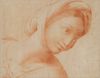 CONTINENTAL SCHOOL (17TH/18TH CENTURY), STUDY OF A LADY WEARING A MEDIEVAL HEADDRESS, RED CHALK ON PAPER
