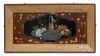 A Japanese Lacquer-work panel in a frame made from strips of bamboo