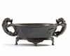 A Chinese bronze qilin-handled oval censer