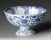 A CHINESE BLUE AND WHITE PEDESTAL BOWL, KANGXI PERIOD,(1662–1722)