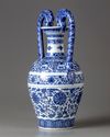 A blue and white double dragon amphora