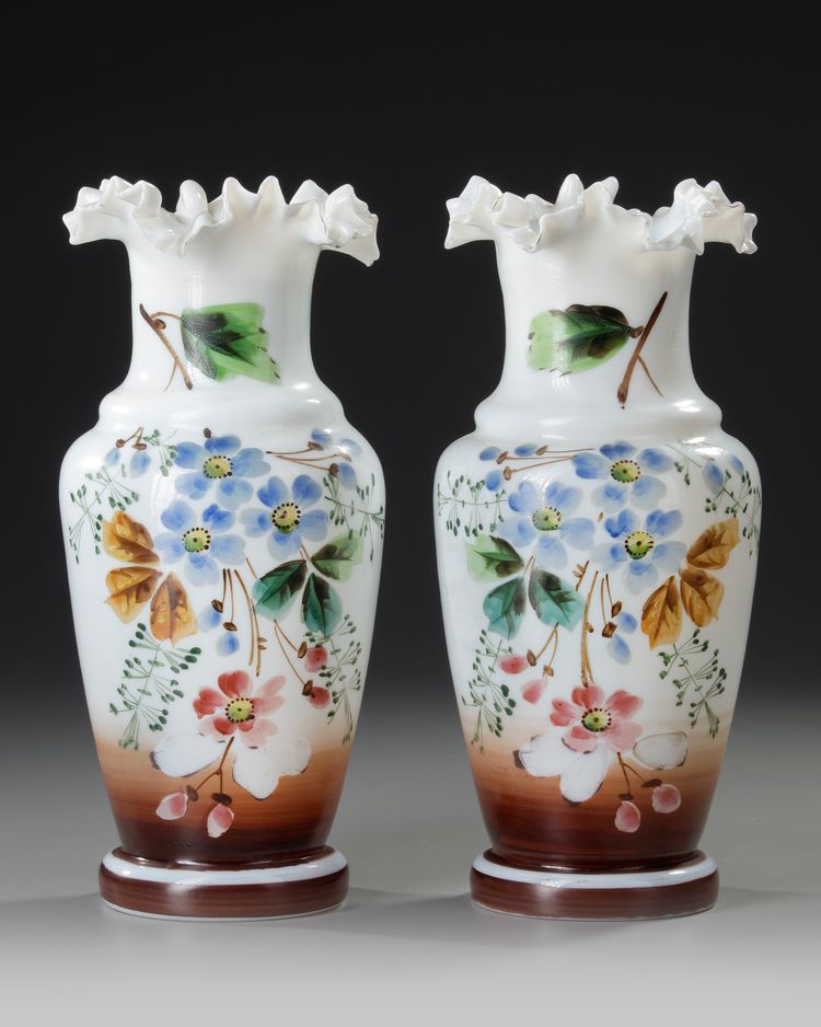 A PAIR OF FRENCH OPALINE VASES, 19TH CENTURY