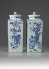 A Pair of Blue and White Square Jars with Cover