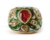 A GEM-SET AND ENAMELLED GOLD ARCHER'S RING, NORTH INDIA, CIRCA 18TH CENTURY
