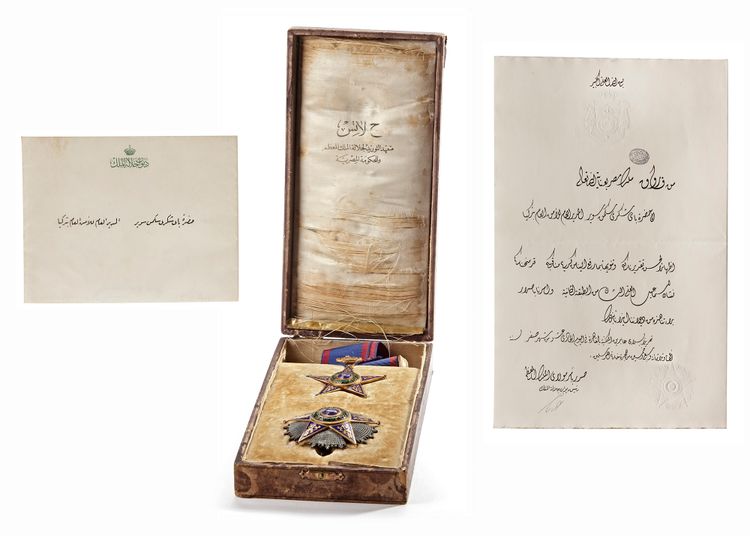 A FIRST CLASS SET OF ROYAL ORDER OF ISMAIL ISSUED BY EGYPTIAN KING FAROUK I,  LATTES OF CAIRO 1357 AH/1939 AD