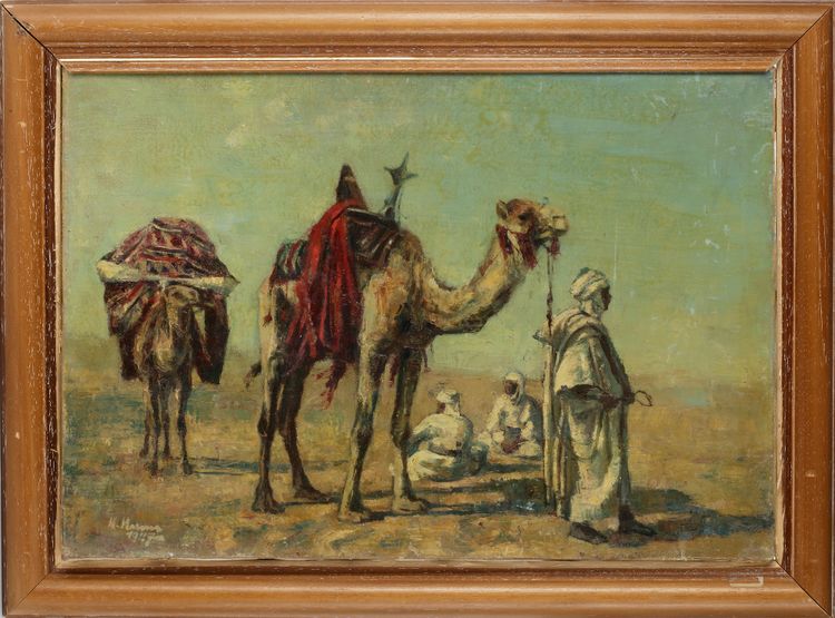 HEDDA HARMS (1882), 'CAMEL DRIVERS AT REST', OIL ON CANVAS