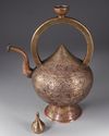 A PERSIAN ENGRAVED TINNED COPPER EWER, QAJAR 19TH CENTURY