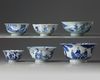 Six Chinese blue and white bowls