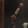 A Chinese precious objects-inlaid black lacquer carved wood six-fold screen