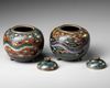 A PAIR OF JAPANESE CLOISONNE ENAMEL POTS AND COVERS, MEIJI PERIOD (1868-1912)