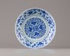 A Chinese blue and white ‘scrolling lotus’ dish