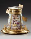 AN ENAMELED AUSTRIAN MINIATURE MILL MUSIC BOX, 19TH CENTURY