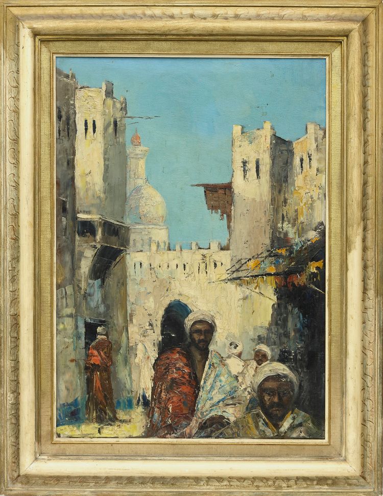 ORIENTALIST SCHOOL, FIGURES IN A STREET, OIL ON CANVAS, 20TH CENTURY