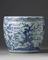 A Chinese blue and white 'Three Friends of Winter' jardiniere