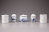 Five blue and white porcelain jars with covers