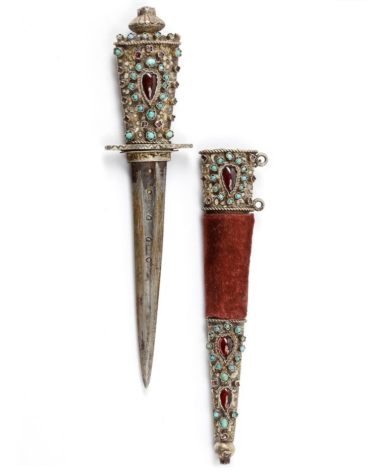 AN OTTOMAN DAGGER WITH SILVER PRECIOUS STONE INLAID HILT, OTTOMAN TURKEY, 18TH CENTURY