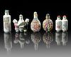 A GROUP OF FIVE CHINESE  FAMILLE ROSE SNUFF BOTTLES