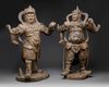 A matched pair of Chinese polychrome wood guardian figures