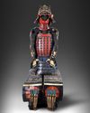 A JAPANESE DARK RED LACQUERED SUIT-OF-ARMOUR YOROI WITH DARK BLUE CORDS