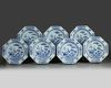 A set of seven Chinese blue and white octagonal dishes