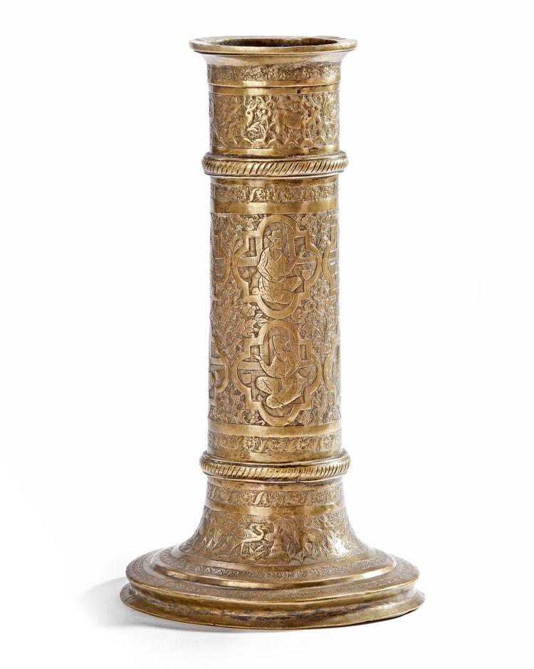 A PERSIAN BRASS TORCH STAND, EARLY QAJAR PERIOD