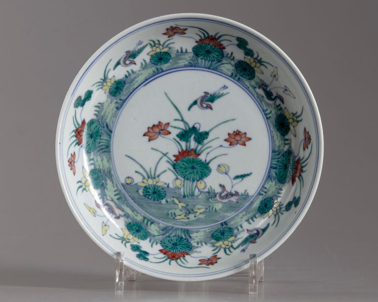 A CHINESE DOUCAI 'DUCK AND LOTUS POND' DISH, QING DYNASTY (1644-1911)