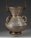 A MAMLUK-STYLE SILVER INLAID BRASS MOSQUE LAMP, SYRIA OR EGYPT 19TH CENTURY