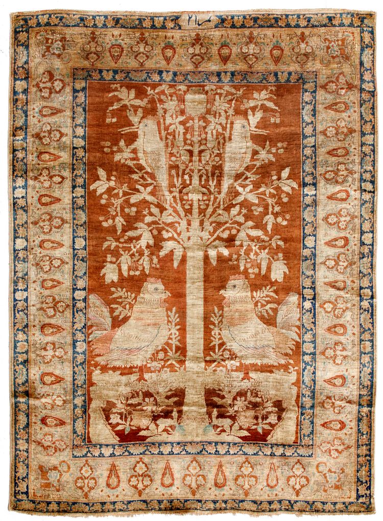A SILK HERIZ RUG, WITH TREE OF LIFE DESIGN, CIRCA 1880