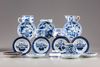 Seven Chinese blue and white cups and twelve saucers