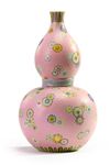 A Chinese pink-ground sgraffiato flower roundel double gourd 'trompe l'oeil' vase
