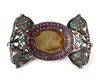 A MUGHAL TURQUOISE AND GEM-SET SILVER BAZUBAND, INDIA, 19TH CENTURY