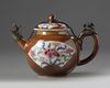 A Chinese cafe au lait ground famille rose 'Batavia ware' teapot and cover