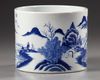 A CHINESE BLUE AND WHITE BRUSH POT, BITONG, QING DYNASTY (1644-1911)