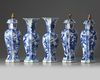 A Chinese blue and white five-piece garniture
