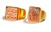 TWO AGATE SEAL GOLD RINGS