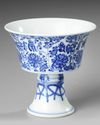 A CHINESE BLUE AND WHITE 'LANCA' STEM CUP, 19TH-20TH CENTURY