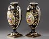 A PAIR OF BLACK PORCELAIN VASES, NAPOLEON III PERIOD, LATE 19TH CENTURY