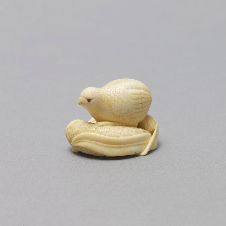 Ivory Netsuke of a Quail on Millet